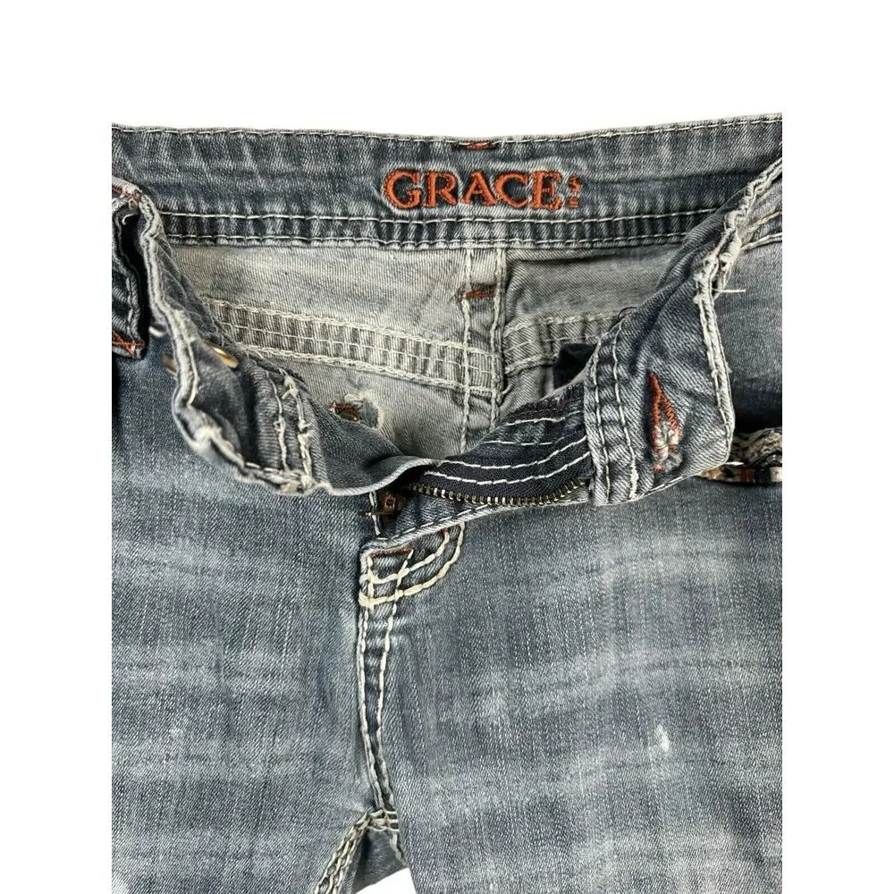 Bootcut‎ Jeans Cowboy Western Rhinestone Distressed Grace in LA Size 31 X 31